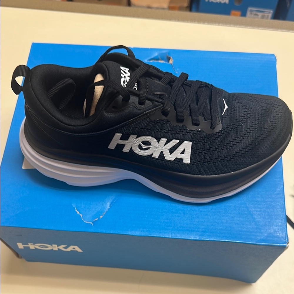 LAST ONE!!Hoka Bondi 8 Black and White Women Athletic Shoes with Cushioned Sole